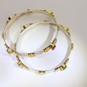 Golden Blossom Silver Bangles