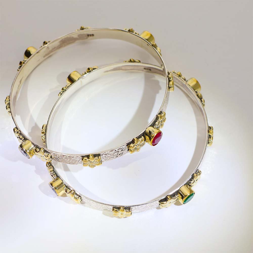 Golden Blossom Silver Bangles