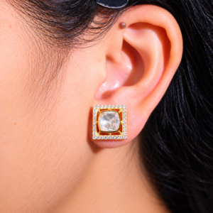 Square Shine Kundan Studs